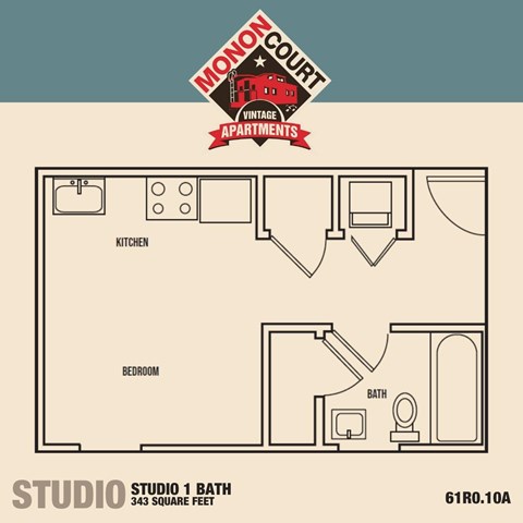 Floor plan for studio, 1 bath, 561 sqft